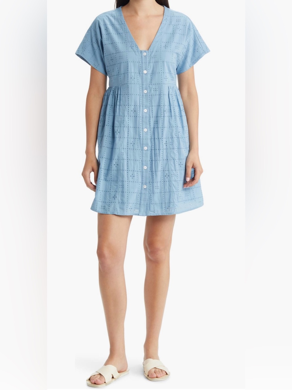 Madewell Eyelet V-Neck Blue Mini Dress EUC!!